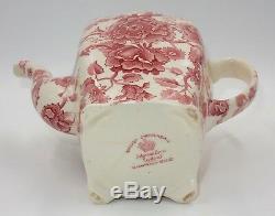 Antique Johnson Bros English Chippendale Floral Red White 7.5 Tall Teapot