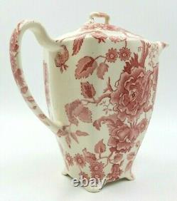 Antique Johnson Bros English Chippendale Floral Red / White 7.5 Tall Teapot