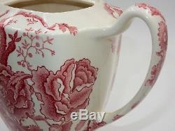 Antique Johnson Bros English Chippendale Floral Red White 7.5 Tall Teapot