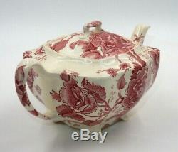 Antique Johnson Bros English Chippendale Floral Red White Lidded Teapot