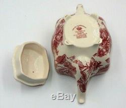 Antique Johnson Bros English Chippendale Floral Red White Lidded Teapot