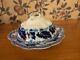 Antique Johnson Bros Flow Blue Normandy Covered Butter Dish