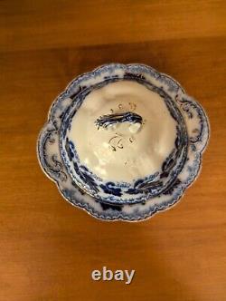 Antique Johnson Bros Flow Blue Normandy Covered Butter Dish