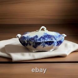 Antique Johnson Bros Peach Royal Flow Blue Vegetable Dish With Lid/ Gold Accents