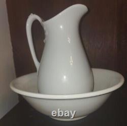 Antique Johnson Brothers Set White Ironstone Wash Pitcher & Basin Bowl England