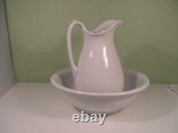 Antique Johnson Brothers Set White Ironstone Wash Pitcher & Basin Bowl England