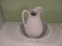 Antique Johnson Brothers Set White Ironstone Wash Pitcher & Basin Bowl England