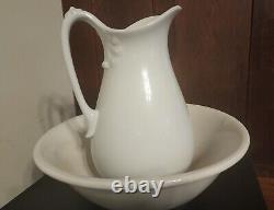 Antique Johnson Brothers Set White Ironstone Wash Pitcher & Basin Bowl England