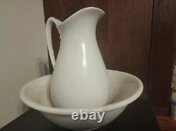 Antique Johnson Brothers Set White Ironstone Wash Pitcher & Basin Bowl England