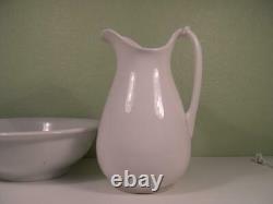 Antique Johnson Brothers Set White Ironstone Wash Pitcher & Basin Bowl England