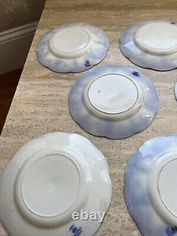 Antique Johnson Brothers The Jewel Flow Blue Set Of 8 Dinner Plates Group 1