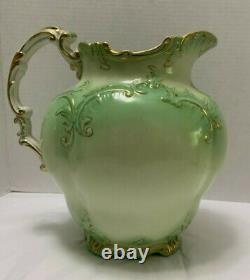 Antique PITCHER & BOWL WASH SET Johnson Brothers English Scrolls Green Gold Trim