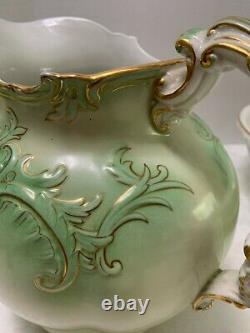 Antique PITCHER & BOWL WASH SET Johnson Brothers English Scrolls Green Gold Trim