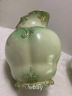 Antique PITCHER & BOWL WASH SET Johnson Brothers English Scrolls Green Gold Trim