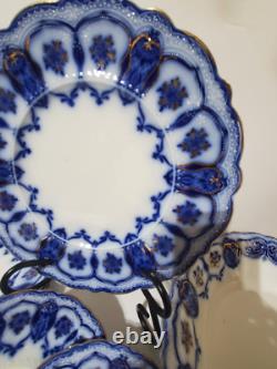 Antique RARE Johnson Bros Eclipse Flow Blue, Flowers/Scrolls with Gold, (7)