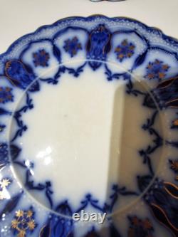 Antique RARE Johnson Bros Eclipse Flow Blue, Flowers/Scrolls with Gold, (7)