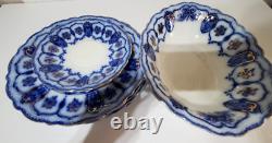 Antique RARE Johnson Bros Eclipse Flow Blue, Flowers/Scrolls with Gold, (7)