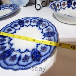 Antique RARE Johnson Bros Eclipse Flow Blue, Flowers/Scrolls with Gold, (7)