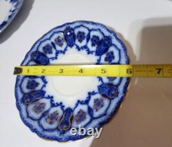Antique RARE Johnson Bros Eclipse Flow Blue, Flowers/Scrolls with Gold, (7)
