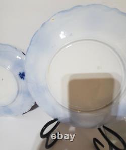 Antique RARE Johnson Bros Eclipse Flow Blue, Flowers/Scrolls with Gold, (7)