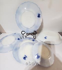 Antique RARE Johnson Bros Eclipse Flow Blue, Flowers/Scrolls with Gold, (7)