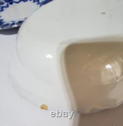 Antique RARE Johnson Bros Eclipse Flow Blue, Flowers/Scrolls with Gold, (7)