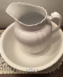Antique Royal Ironstone China Pitcher and Bowl By Johnson Bros England 11 LRG