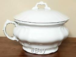 Antique White Ironstone Lidded Chamber Pot, Johnson Brothers England Early 190