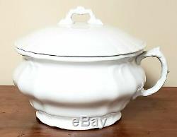 Antique White Ironstone Lidded Chamber Pot, Johnson Brothers England Early 190