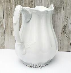 Antique White Ironstone Pitcher 9 Ribbed 3 Quarts by Johnson Brothers England