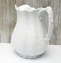 Antique White Ironstone Pitcher 9 Ribbed 3 Quarts by Johnson Brothers England