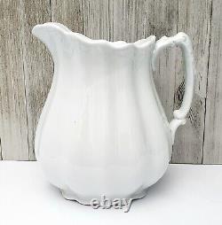 Antique White Ironstone Pitcher 9 Ribbed 3 Quarts by Johnson Brothers England