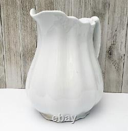 Antique White Ironstone Pitcher 9 Ribbed 3 Quarts by Johnson Brothers England