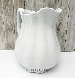 Antique White Ironstone Pitcher 9 Ribbed 3 Quarts by Johnson Brothers England