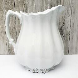 Antique White Ironstone Pitcher 9 Ribbed 3 Quarts by Johnson Brothers England