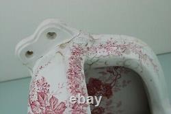 Antique floral Victorian red pinkish corner urinal toilet by Johnson brothers