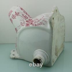 Antique floral Victorian red pinkish corner urinal toilet by Johnson brothers