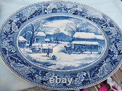 BLUE & WHITE JOHNSON BROTHERS LARGE THANKSGIVING PLATTER Circa 1940's to 1950s`