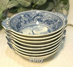 Blue Historic American Ferry Boat Fruit/Dessert Bowl Johnson Bros. Eng. Brooklyn