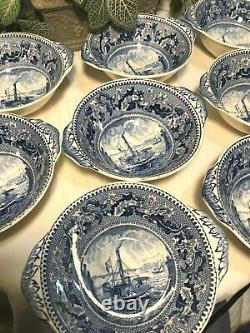 Blue Historic American Ferry Boat Fruit/Dessert Bowl Johnson Bros. Eng. Brooklyn