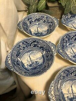 Blue Historic American Ferry Boat Fruit/Dessert Bowl Johnson Bros. Eng. Brooklyn