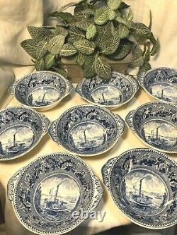 Blue Historic American Ferry Boat Fruit/Dessert Bowl Johnson Bros. Eng. Brooklyn