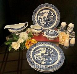 Blue Willow Johnson Brothers / Churchill England Dishes Plates, Gravy, Serving