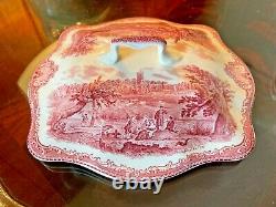 CROWN MARK JOHNSON BROS OLD BRITAIN CASTLES PINK Square Covered Serving Bowl