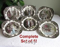 Complete Set6 Johnson Bros Friendly Village Christmas Square Accent PlatesMINT