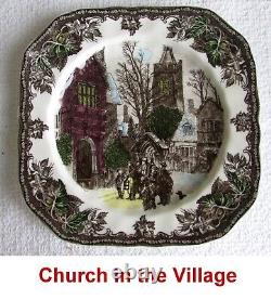 Complete Set6 Johnson Bros Friendly Village Christmas Square Accent PlatesMINT