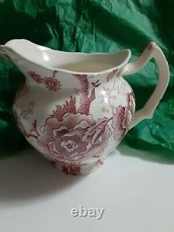 ENGLISH CHIPPENDALE 24 OZ PITCHER Red Pink Rose Flower Johnson Bros ENGLAND. 26