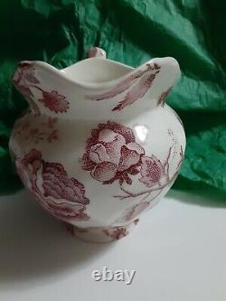 ENGLISH CHIPPENDALE 24 OZ PITCHER Red Pink Rose Flower Johnson Bros ENGLAND. 26