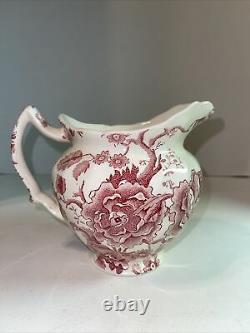 ENGLISH CHIPPENDALE 32 OZ PITCHER Red Pink Rose Flower Johnson Bros ENGLAND. 27