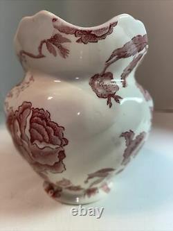 ENGLISH CHIPPENDALE 32 OZ PITCHER Red Pink Rose Flower Johnson Bros ENGLAND. 27